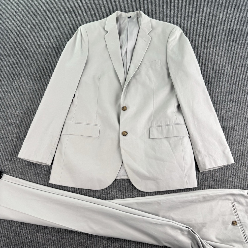 J.Crew Thompson Suit Men 42L Beige Cotton Canvas Slim Fit 34x34 READ Pants Stain